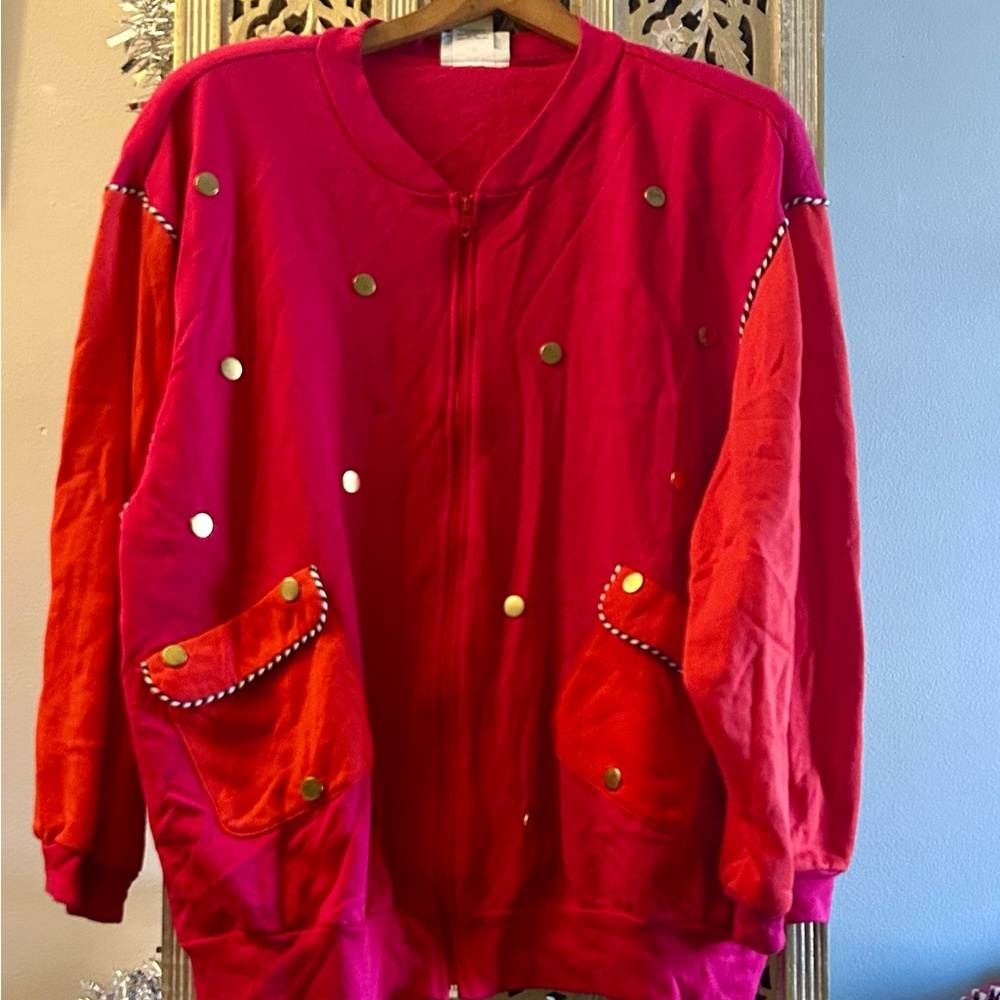 Richard Simmons Womens Shirt 3X Pink Red Orange Gold Snaps Slight Shoulder Pads